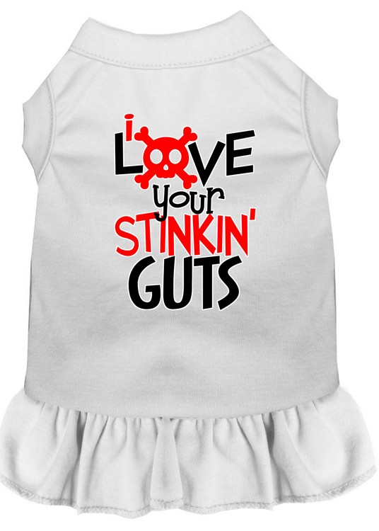 Love your Stinkin Guts Screen Print Dog Dress White Sm